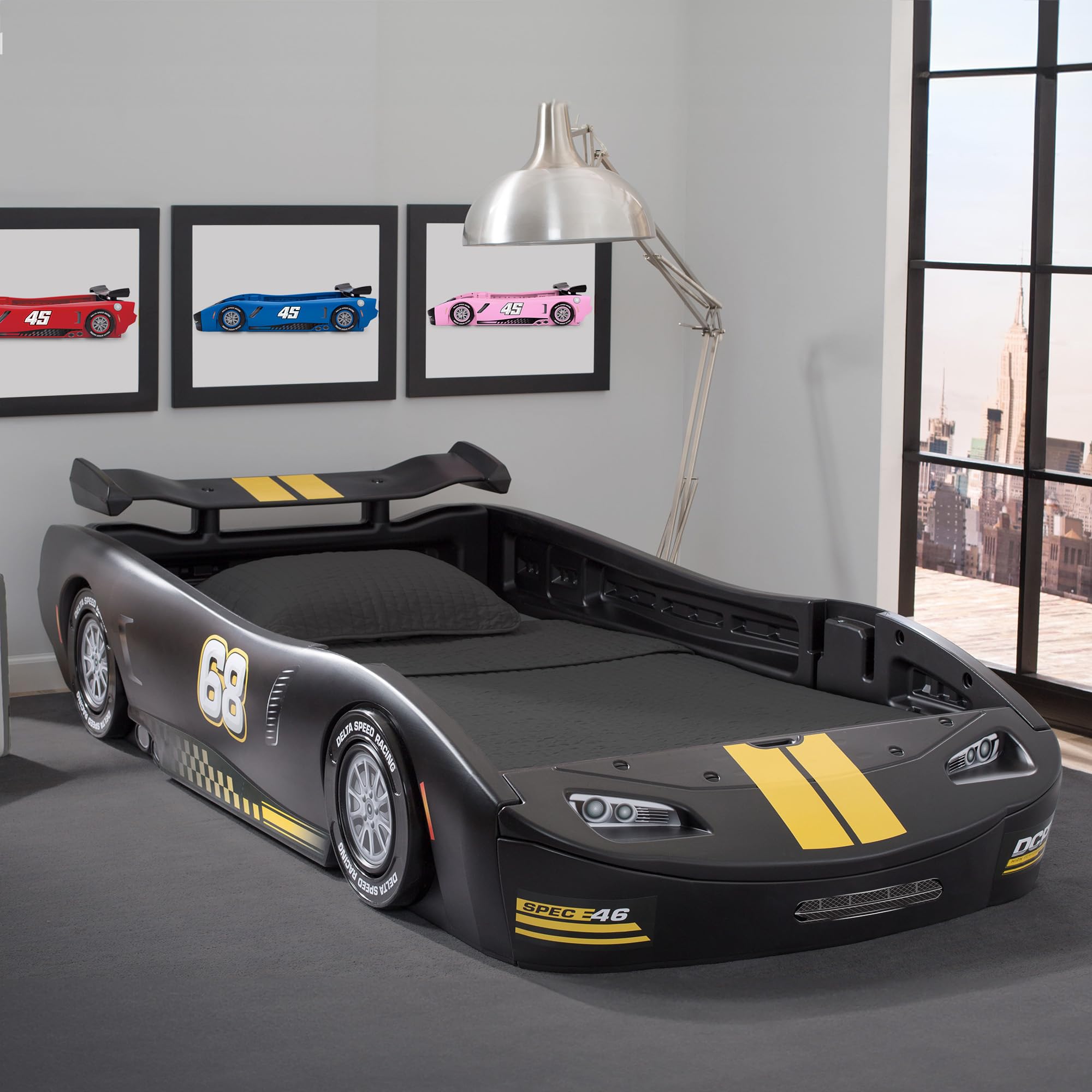Delta Children Turbo Race Car Twin Bed, Black