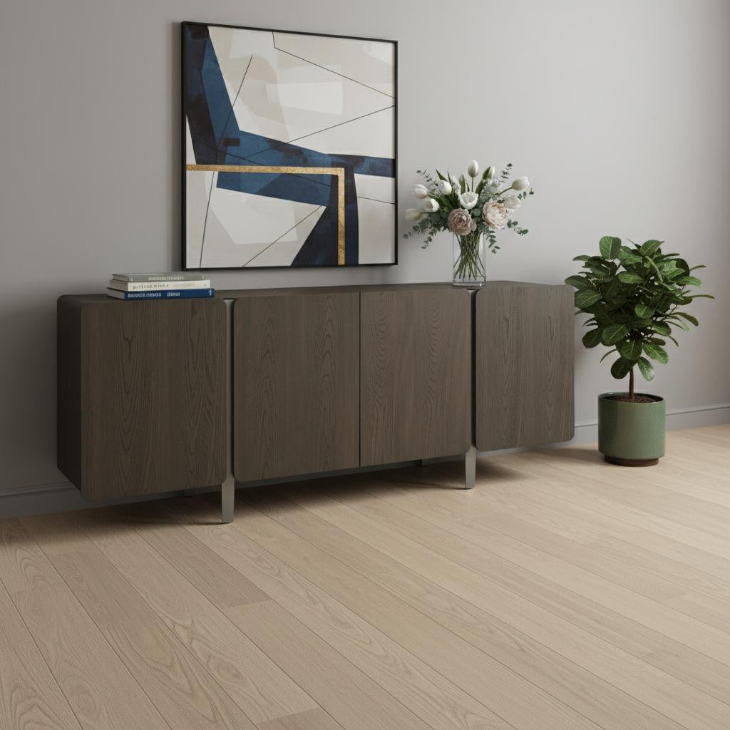 79 Light Gray Wood Sideboard With Four Doors