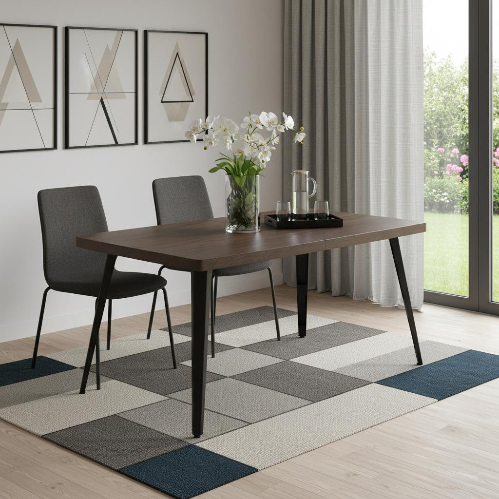 63 Dark Brown and Black Wood and Iron Dining Table