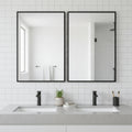 Set of Two Black Metal Framed Bathroom Vanity Mirrors