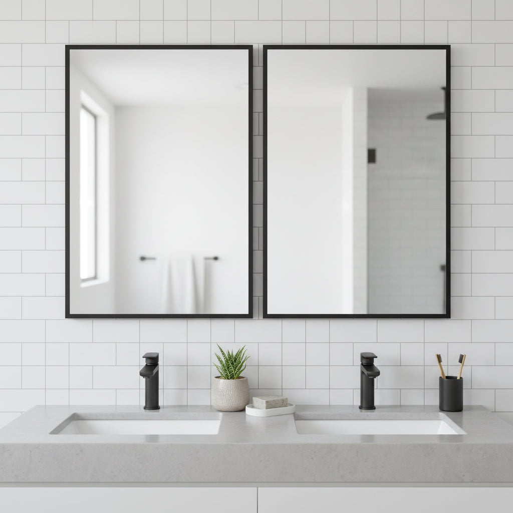 Set of Two Black Metal Framed Bathroom Vanity Mirrors