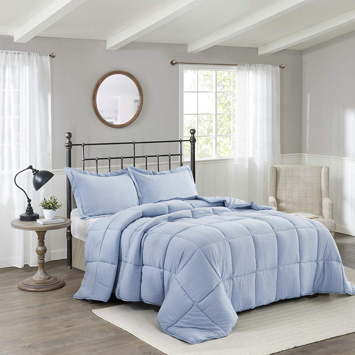 Hig Pre Washed Down Alternative Comforter Set Queen - Reversible Chic Quilt Design - Box Stitched With 4 Corner Tabs - Lightweig