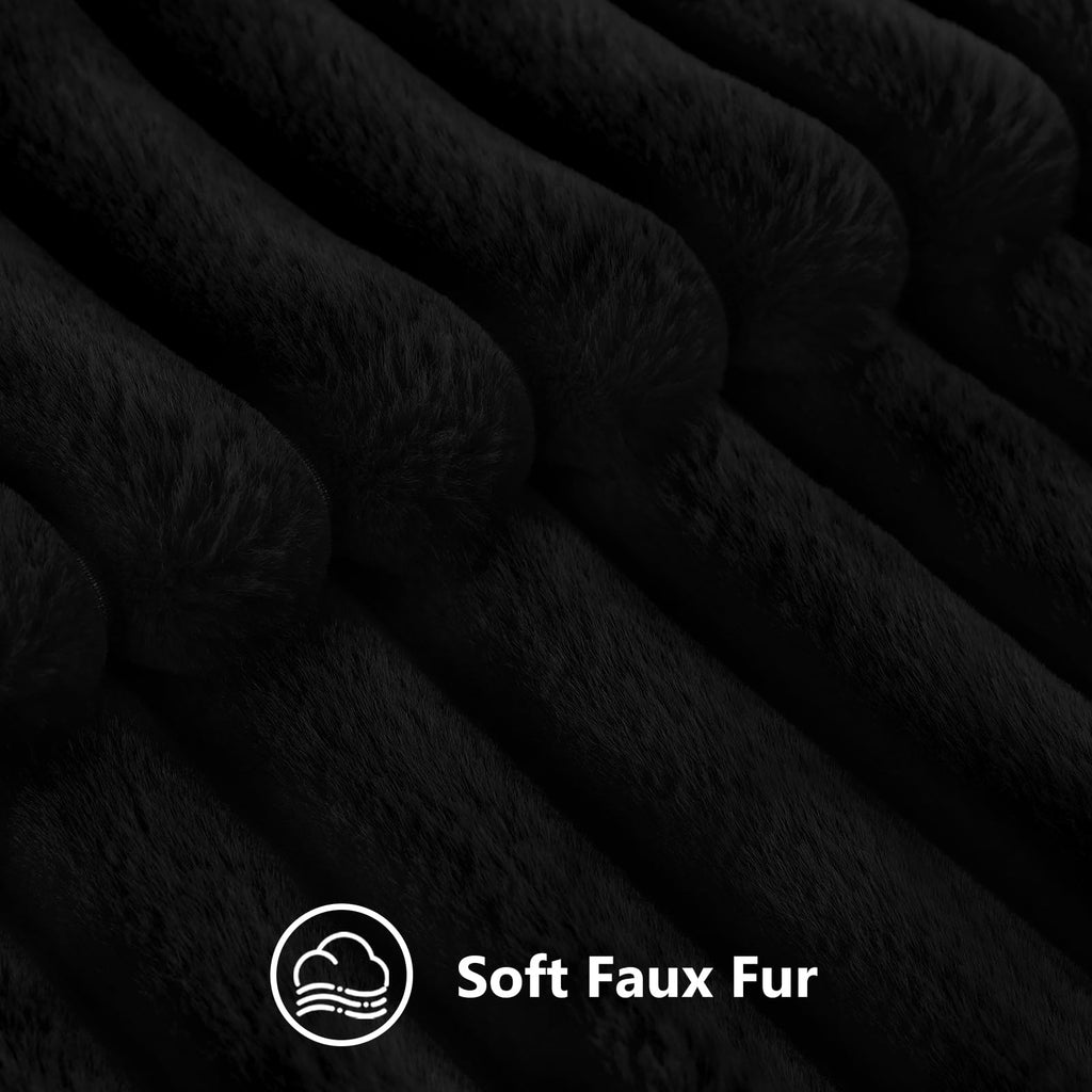 Decoruhome Faux Fur Throw Pillow Covers 20X20 Set Of 2, Decorative Soft Plush Striped Couch Pillow Covers With Velvet Back For Sofa, Bed, Living Room, Black