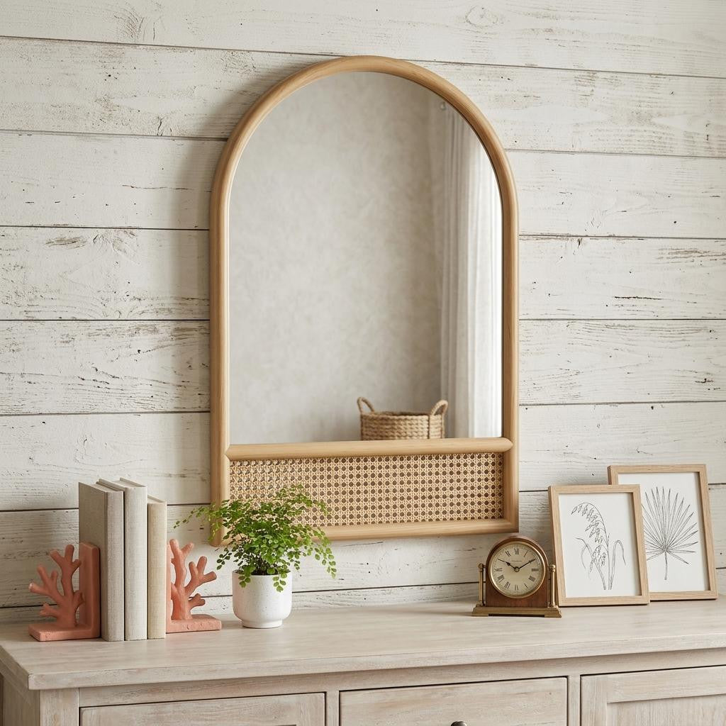 36 Brown Solid Wood Arch Framed Accent Mirror