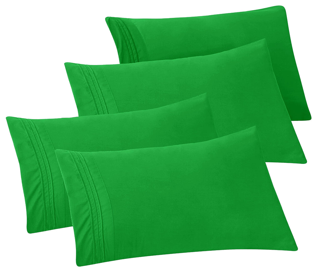 Elegant Comfort 4-Pack Solid Pillowcases 1500 Premium Hotel Quality Microfiber - Smooth Weave, Wrinkle And Fade Resistant, Easy Slip-On, 4-Piece Set, Standard/Queen Pillowcase, Emerald Green