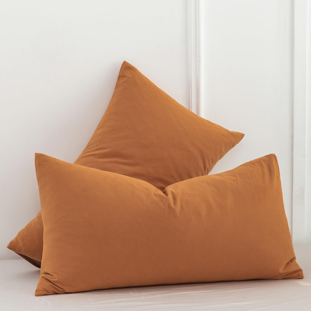 Moomee Bedding Pillowcases Pack Of 2 100% Washed Cotton Linen Like Textured Breathable Durable Soft Comfy (Burnt Orange, King)