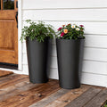 Set of Two Black Heavy Duty Plastic Cylindrical Planter Pots