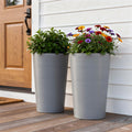 Set of Two Light Gray Heavy Duty Plastic Cylindrical Planter Pots