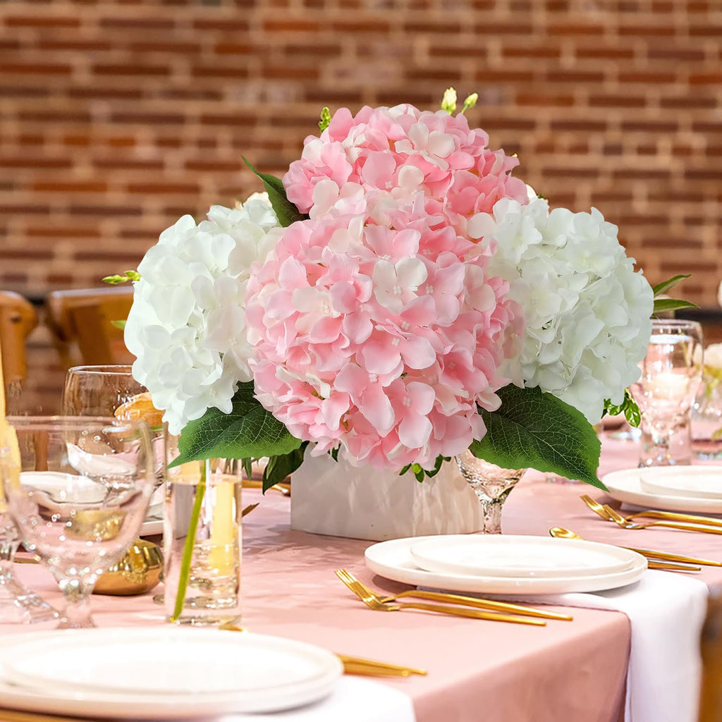Jinwoe Light Pink Flowers Silk Artificial Hydrangeas, 5Pcs 20Inch Lifelike Large Flowers With Stems, Full Artificial Flowers For