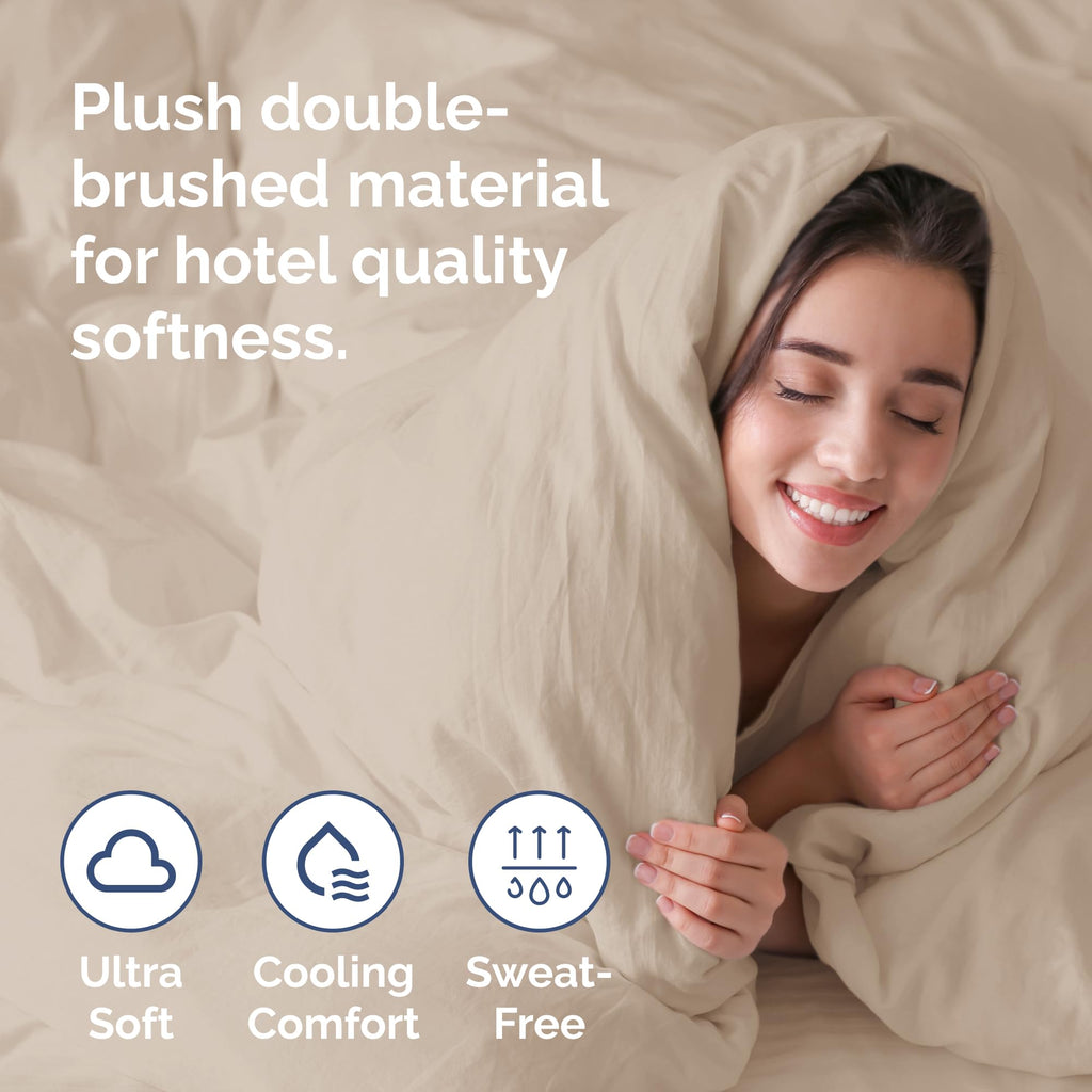 Duvet Cover Queen Size Set - Extra Soft Queen Size Duvet Cover - 90' X 90' Queen Duvet Cover W/ 2 Pillow Shams - Hotel Luxury, Easy Care & Fade Free - Comforter Cover W/ Zipper Closures & Ties (Cream)
