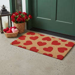17 X 29 Brown And Red Hearts Outdoor Coir Door Mat