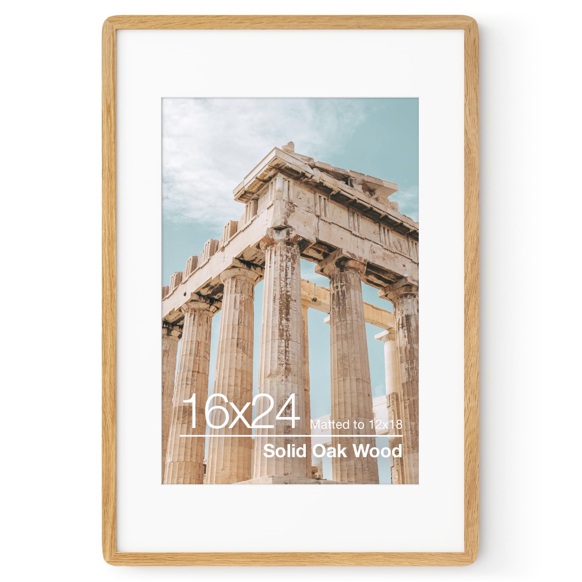 FLYJOE 16x24 Poster Frame | Solid Oak Wood 16 x 24 Picture Frame | 24x16 Poster Frame With Mat For 12x18 | Tempered Glass And Ha
