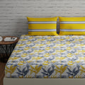 Huesland By Ahmedabad Cotton 144 Tc Cotton Bedsheets For King Size Bed With 2 Pillow Covers | 9 Ft X 9 Ft | Flamingos & Stripes 