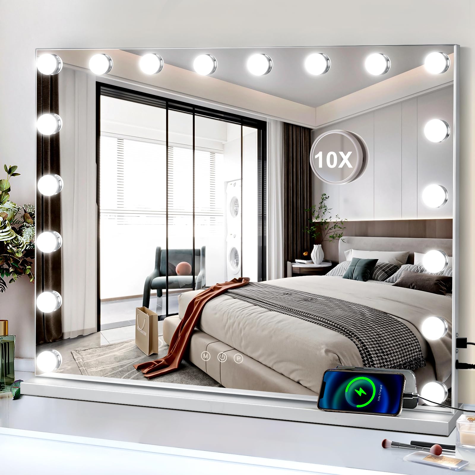 DASLAVA Vanity Mirror with Lights, 28    x 22    Large Hollywood Vanity Mirror, 3Color Models Touch Screen Control, 18 Bulbs LED