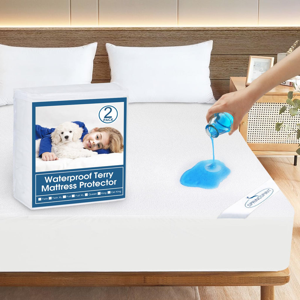 2 Pack Queen Mattress Protector Waterproof Mattress Topper Pad Cover Fitted Sheets Up -18' Premium Terry Absorbent & Skin Frien