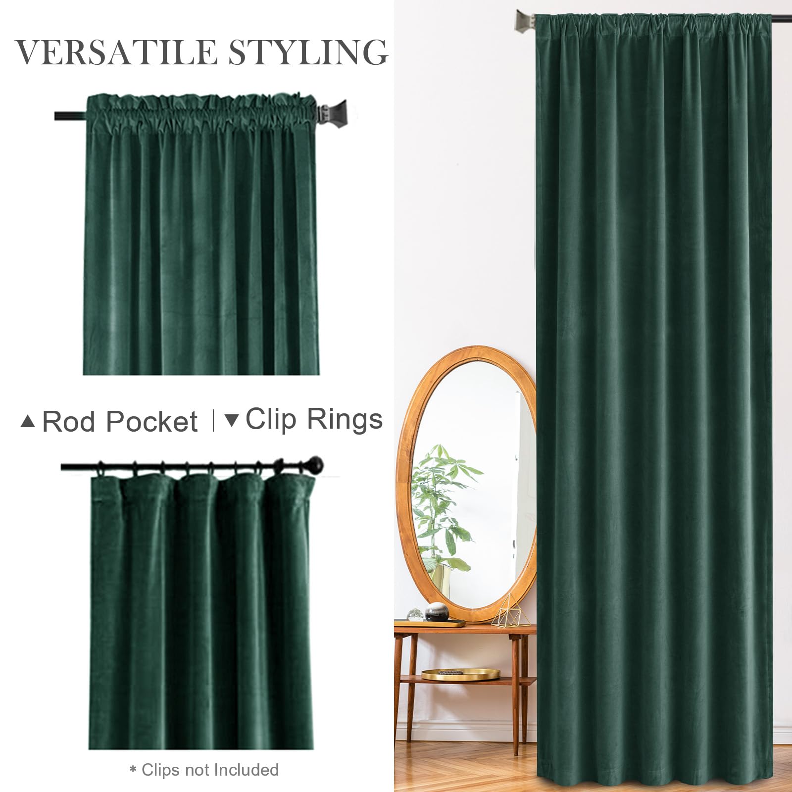 Lazzzy Emerald Green Velvet Curtains 96 Inches Long Room Darkening Drapes For Bedroom Living Window Treatments Rod Pocket 2 Panels W42 X L96