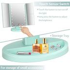 Deweisn Tri-Fold Lighted Vanity Mirror With 21 Led Lights, Touch Screen And 3X/2X/1X Magnification, Two Power Supply Mode Make U