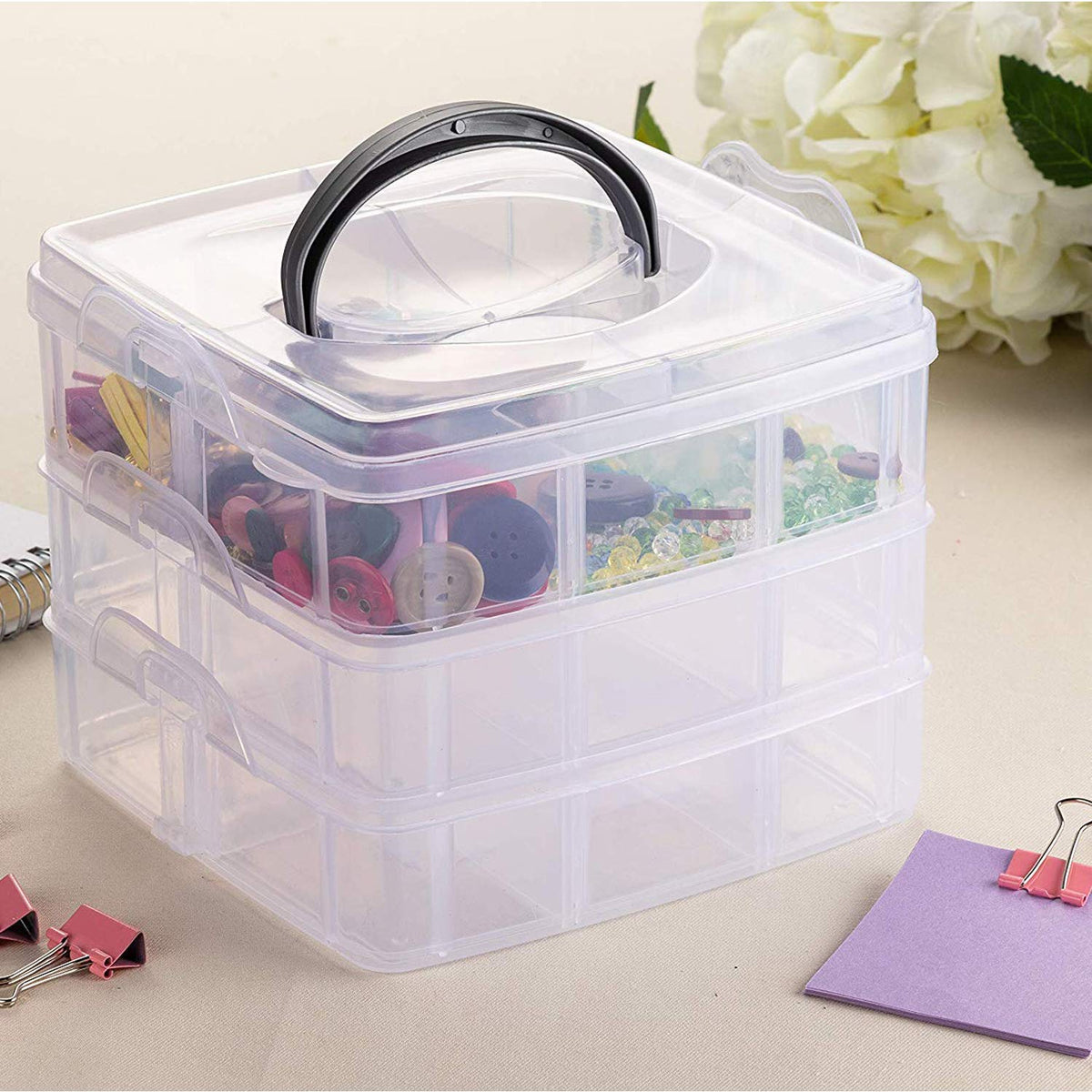 Amaxone 3 Layers 18 Grid Plastic Transparent Jewelry/Makeup/Cosmetic Storage Box Portable Jewelry Box Accessories for Earrings R
