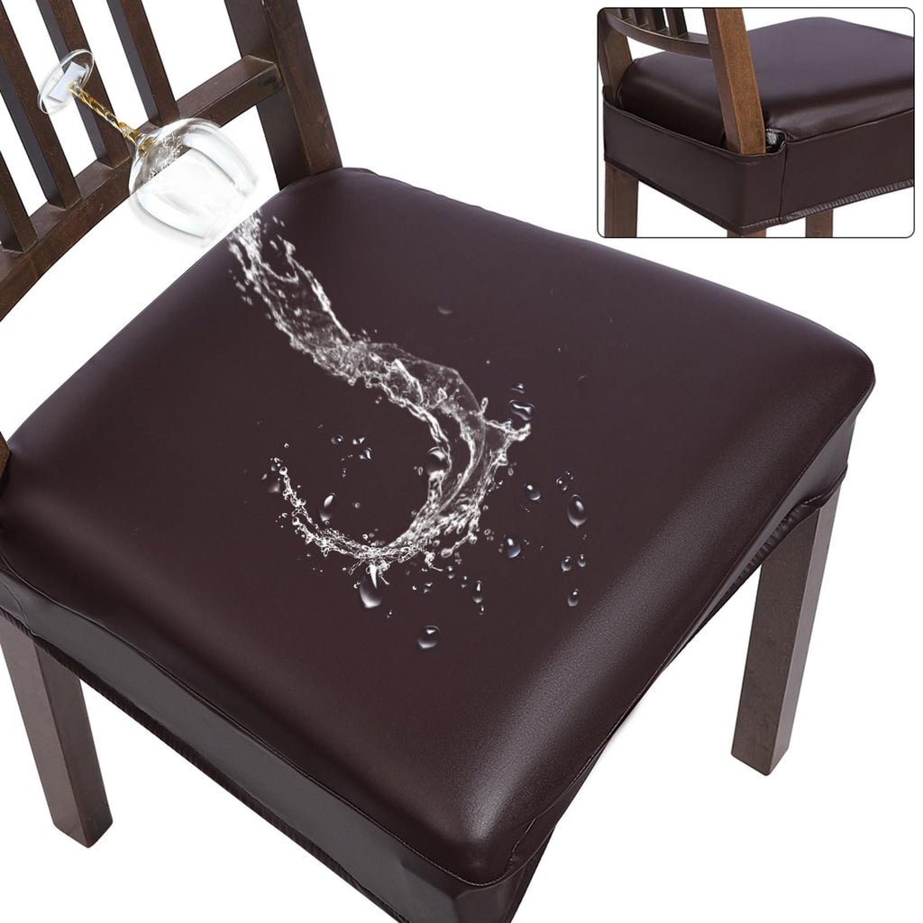 Searchi Waterproof Pu Dining Chair Seat Covers Set Of 4, Soft Removable Washable Seat Covers For Dining Chairs, Dining Room Seat Cover Slipcover Protector (Rear-Covered, Pu Brown)