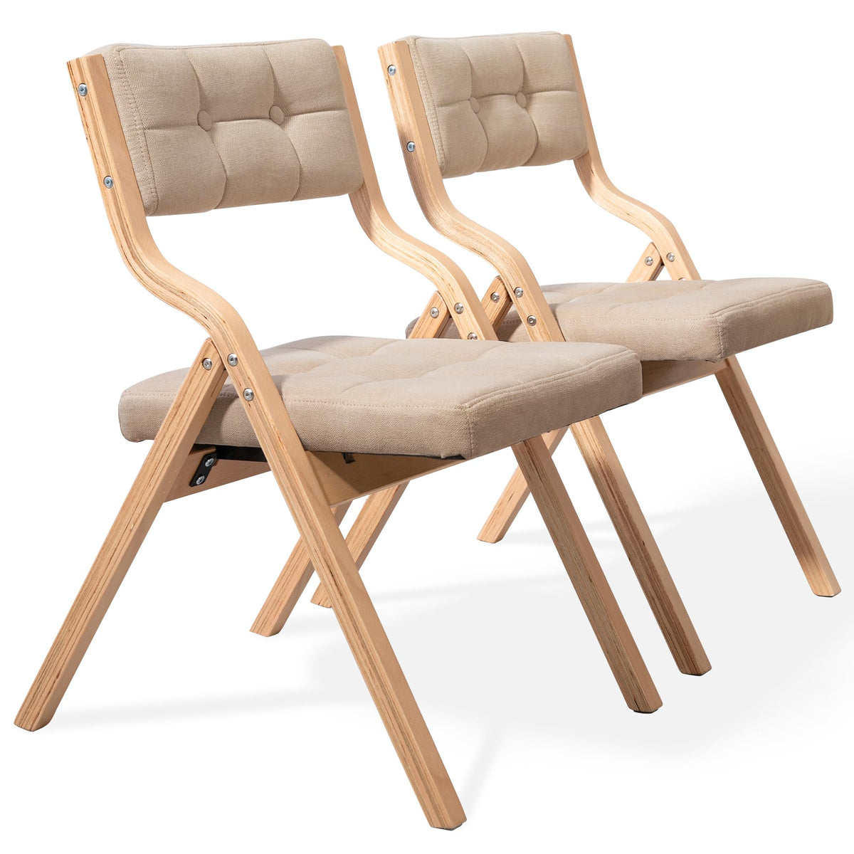 HOMEFUN Folding Chairs with Cushion, Wooden Padded Foldable Chair 2 Pack, Portable and Assembled Seat for Guests Kitchen Office 
