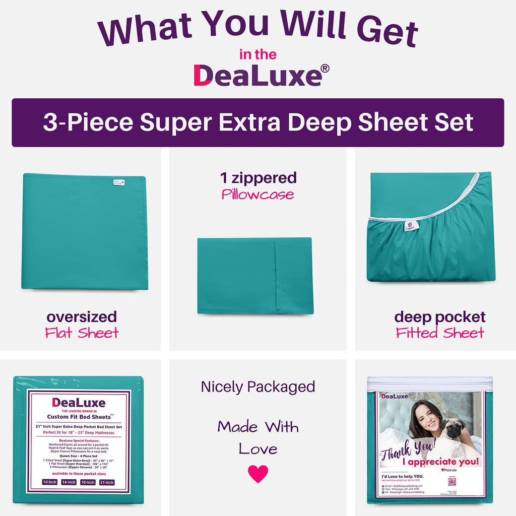 Dealuxe 21'' Sheet Set - Twin 3 Piece Set - Teal (Blue/Green)