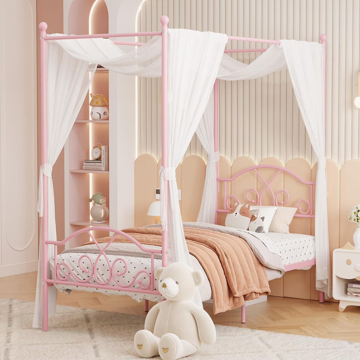 Weehom Princess Canopy Bed Frame with 4 Posters, Sturdy Metal Platform Mattress Foundation with Headboard&Footboard No Box Sprin