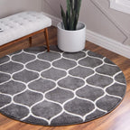 Unique Loom Trellis Frieze Collection Area Rug - Rounded (3' Round, Dark Gray/ Ivory)