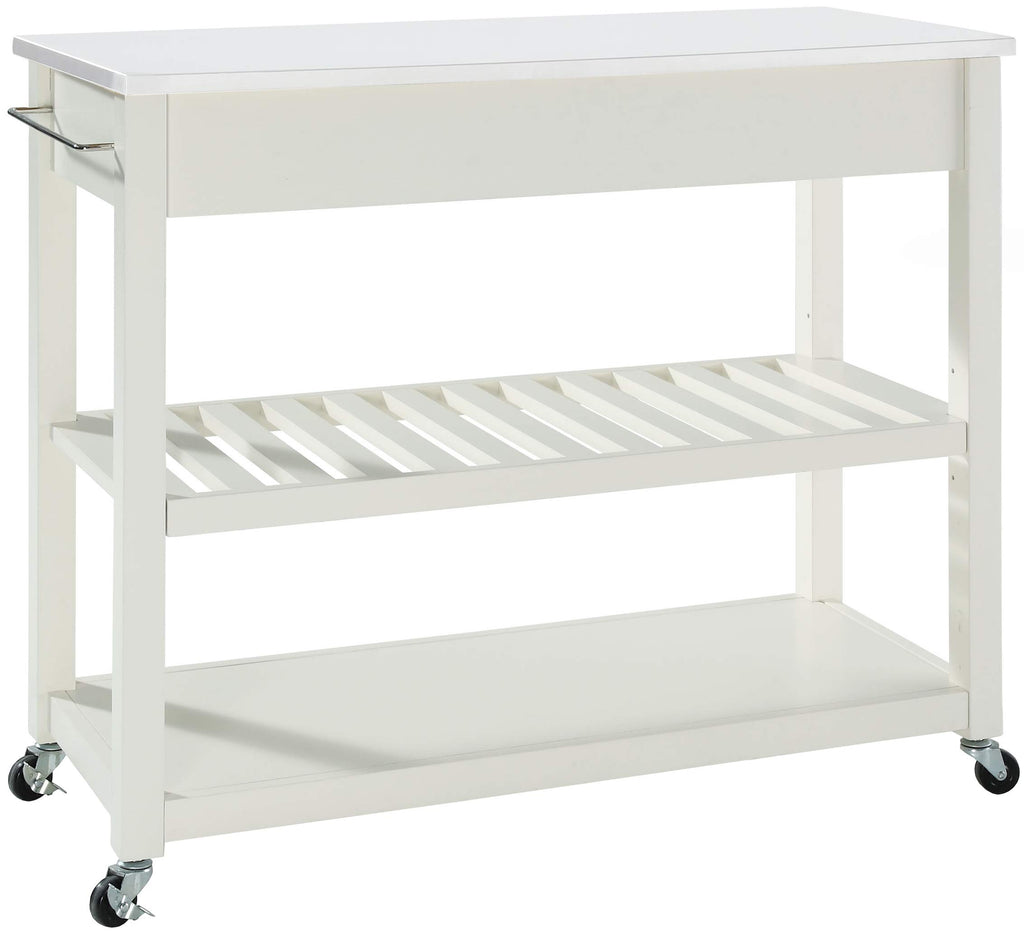 Crosley Furniture Stone Top Kitchen Prep Rolling Cart, Microwave Stand, Coffee Bar, With Shelves, White