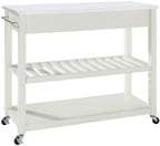 Crosley Furniture Stone Top Kitchen Prep Rolling Cart, Microwave Stand, Coffee Bar, With Shelves, White