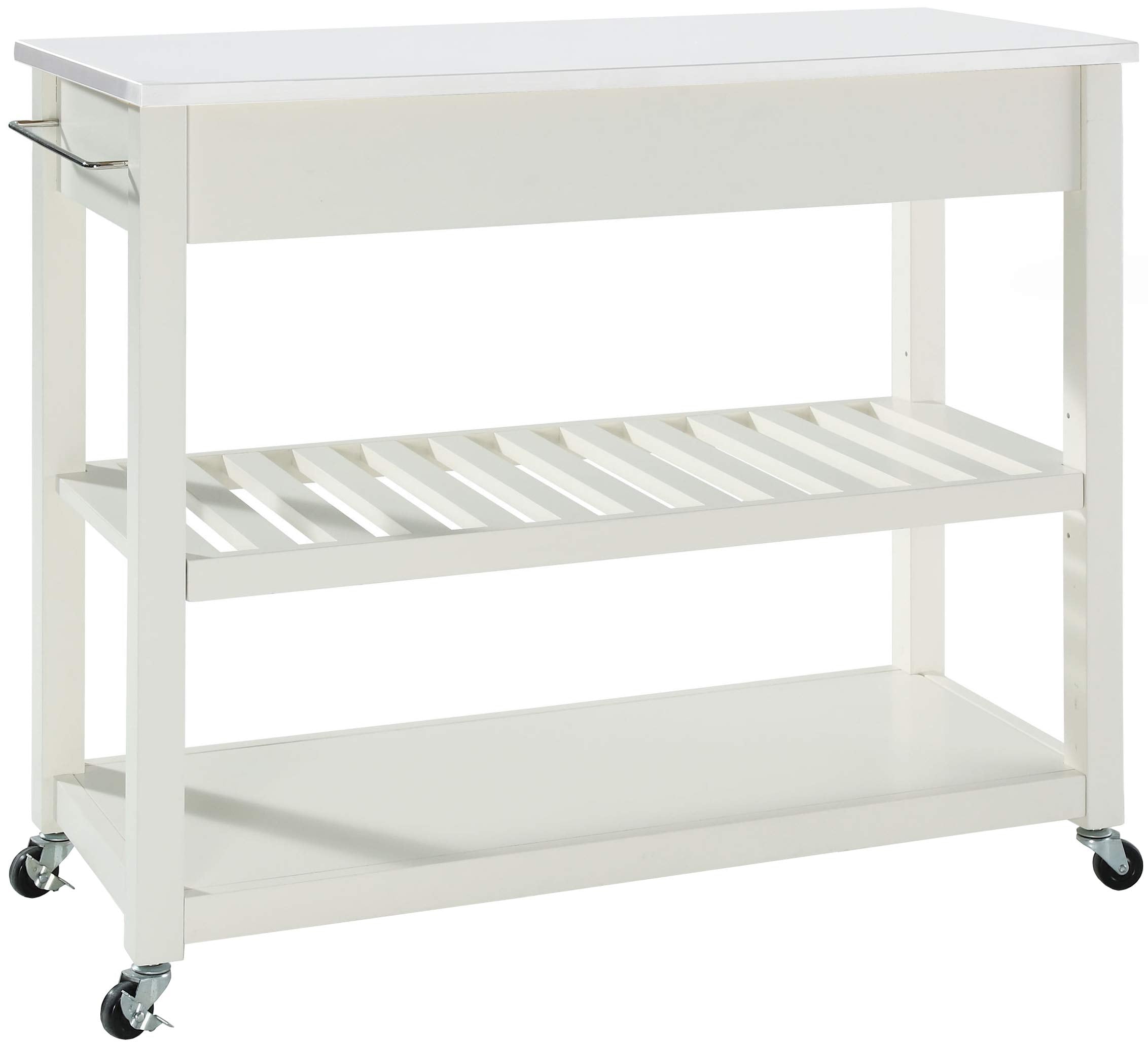 Crosley Furniture Stone Top Kitchen Prep Rolling Cart, Microwave Stand, Coffee Bar, With Shelves, White