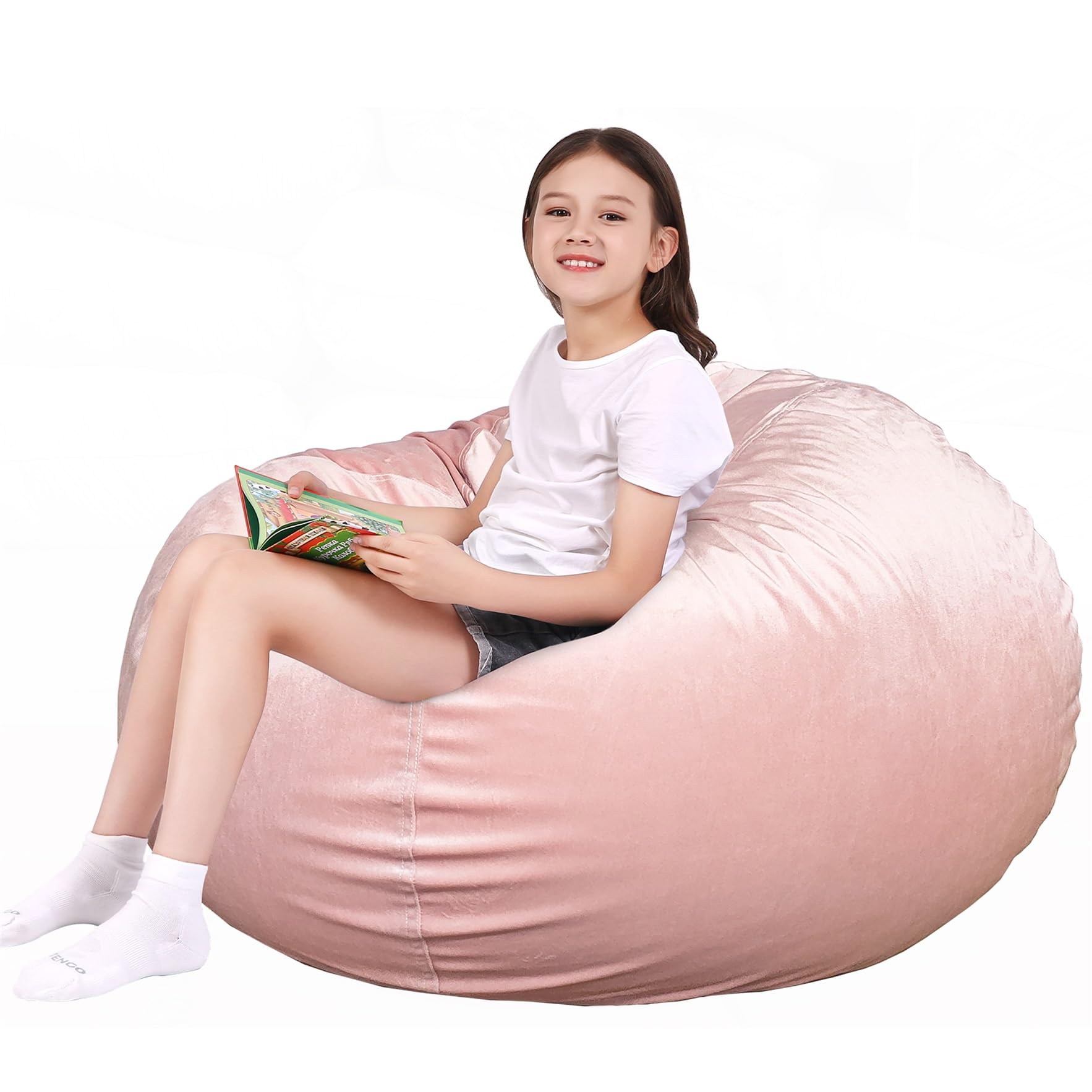 Lukeight Stuffed Animal Storage Bean Bag Chair Cover For Kids, Zipper Beanbag Chair Cover For Organizing Toddler And Kids' Rooms Plush Toys (Pink Velvet, Xx-Large)
