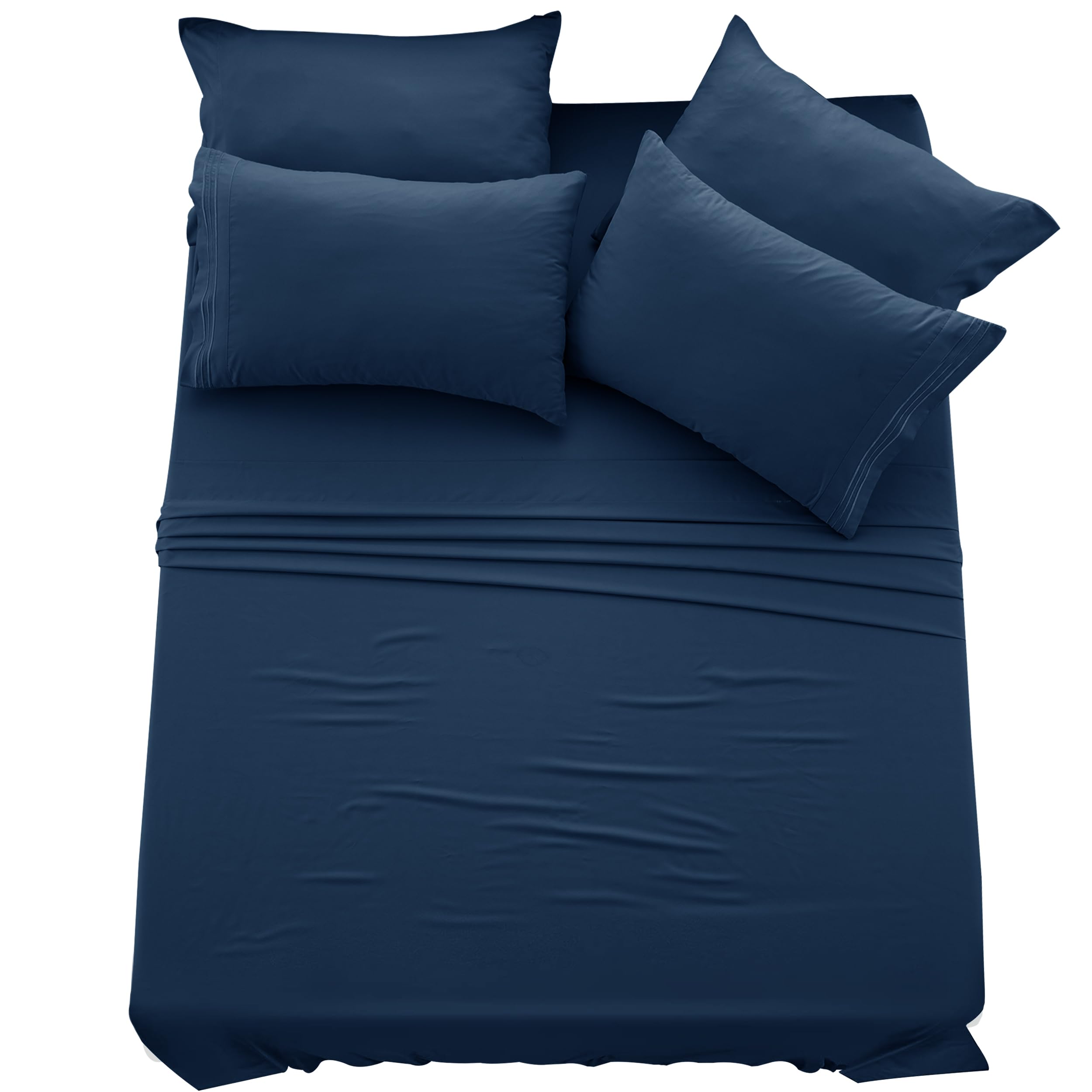 Lux Decor California King Sheet Set - 6 Pc Brushed Microfiber Bed Sheets 16 Inches Deep Pockets - Embroidered & Plain Pillowcase