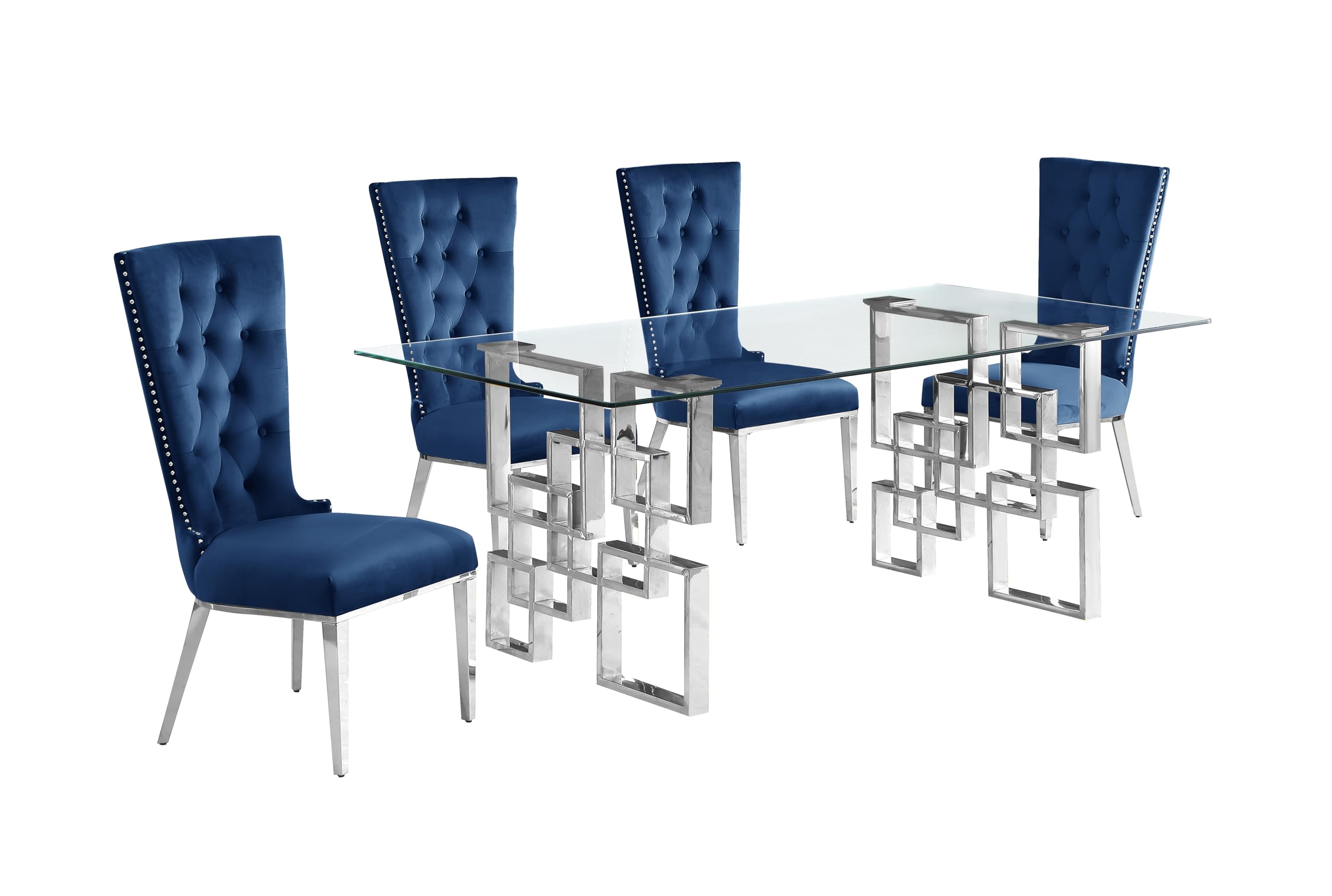 Best Quality Furniture D221-4Sc330 Dining, 5-Piece Set, Navy Blue/Silver