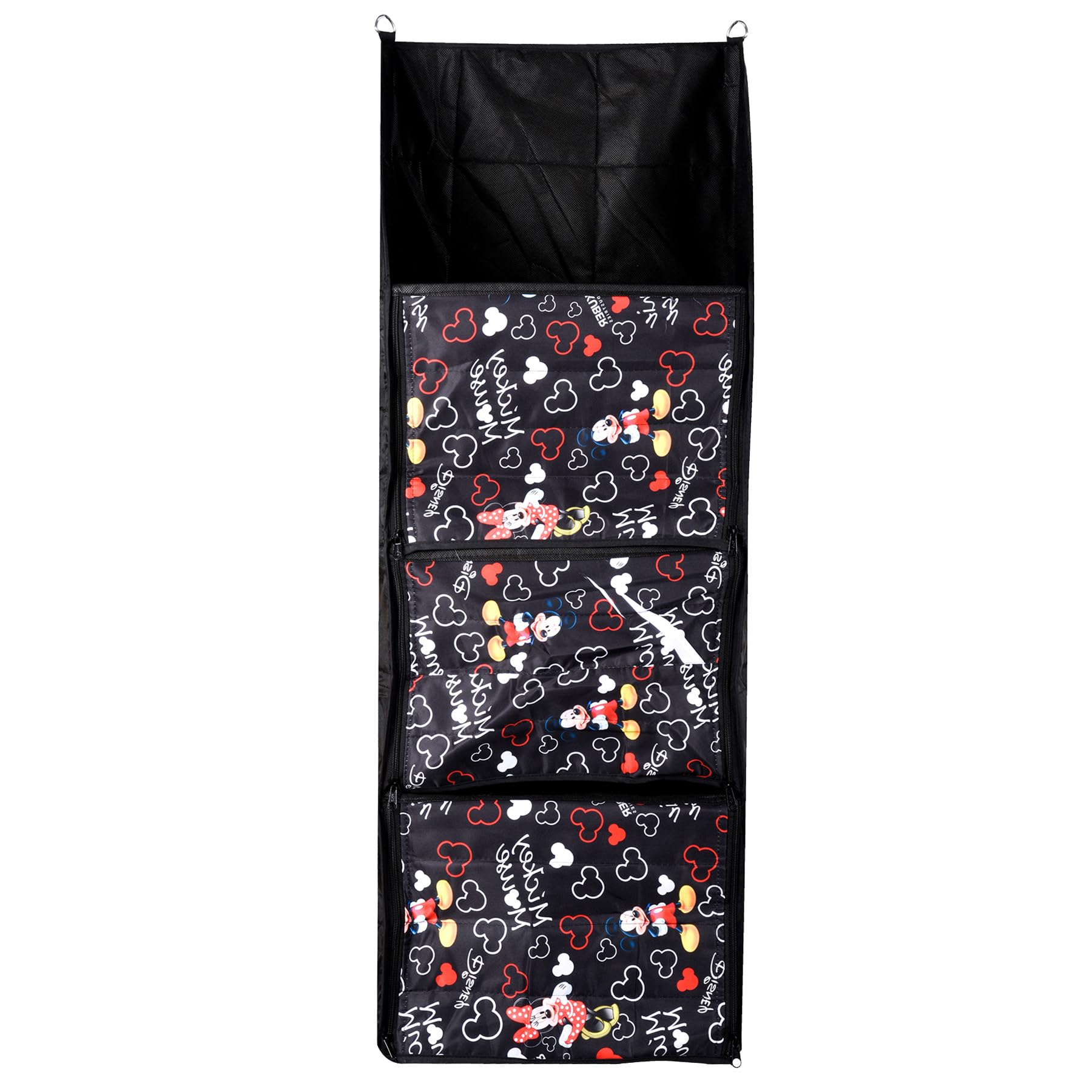 Kuber Industries Disney Mickey Almirah | Parachute Wardrobe Organizer | 4 Compartment Hanging Storage Almirah | Black