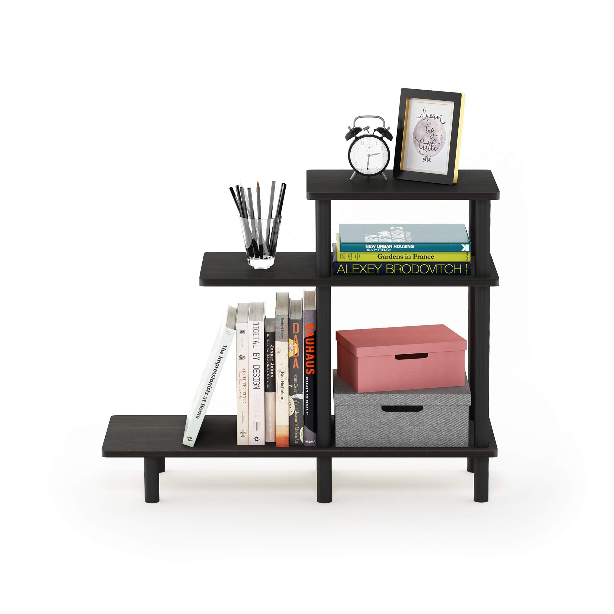 Furinno Turn-N-Tube 3-Tier Sofa Side Table, Espresso/Black, 31.5 in x 11.61 in x 25.63 in