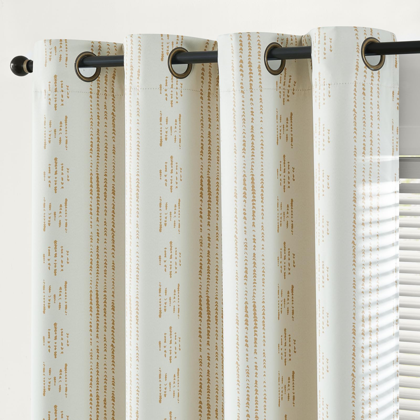 Jinchan 100% Blackout Boho Curtains 63 Inch Length For Bedroom Beige Geometric Printed Grommet Top Room Darkening Thermal Insulated Window Drapes 2 Panels