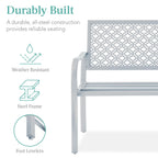 Best Choice Products Outdoor Bench 2-Person Metal Steel Benches Furniture For Garden, Patio, Porch, Entryway W/Geometric Backrest, 790Lb Capacity - Light Gray
