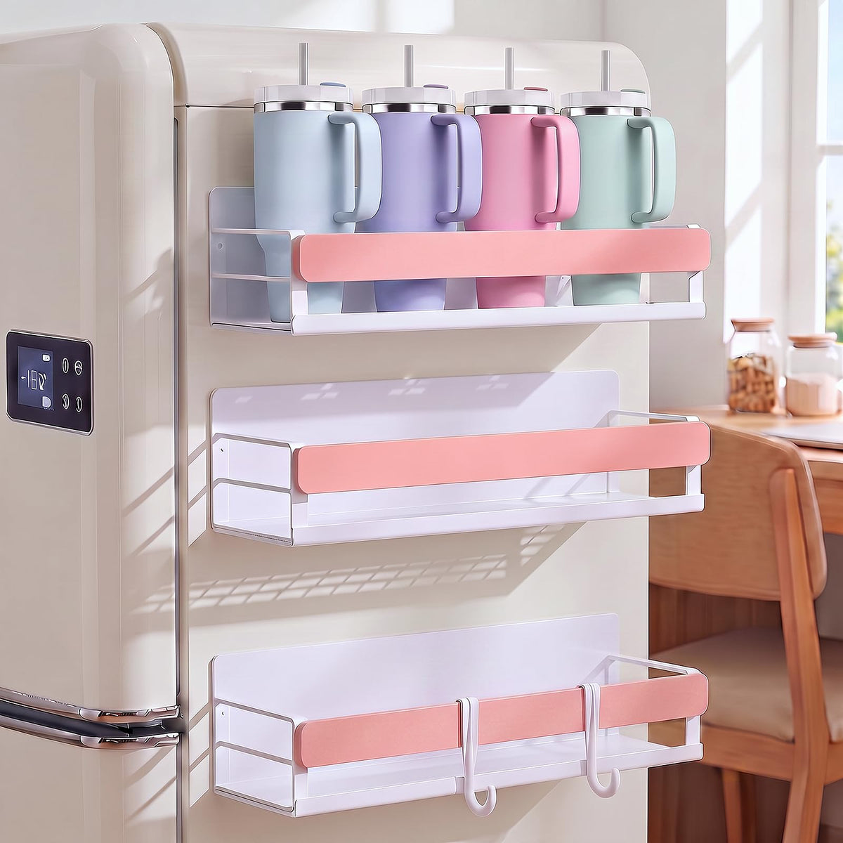 Patelai 3 Pack Pink Magnetic Water Bottle Organizer for Refrigerator