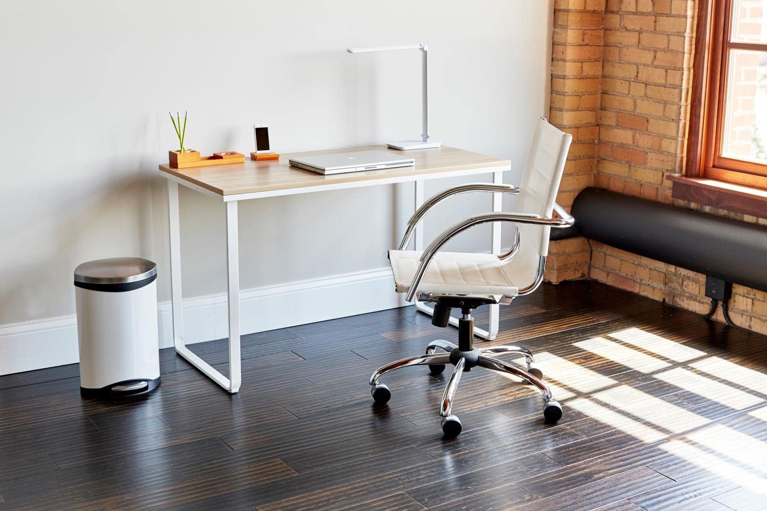 Safco Simple Design Table Desk with Sled Base, , Beech Top White Legs (1943BHWH)
