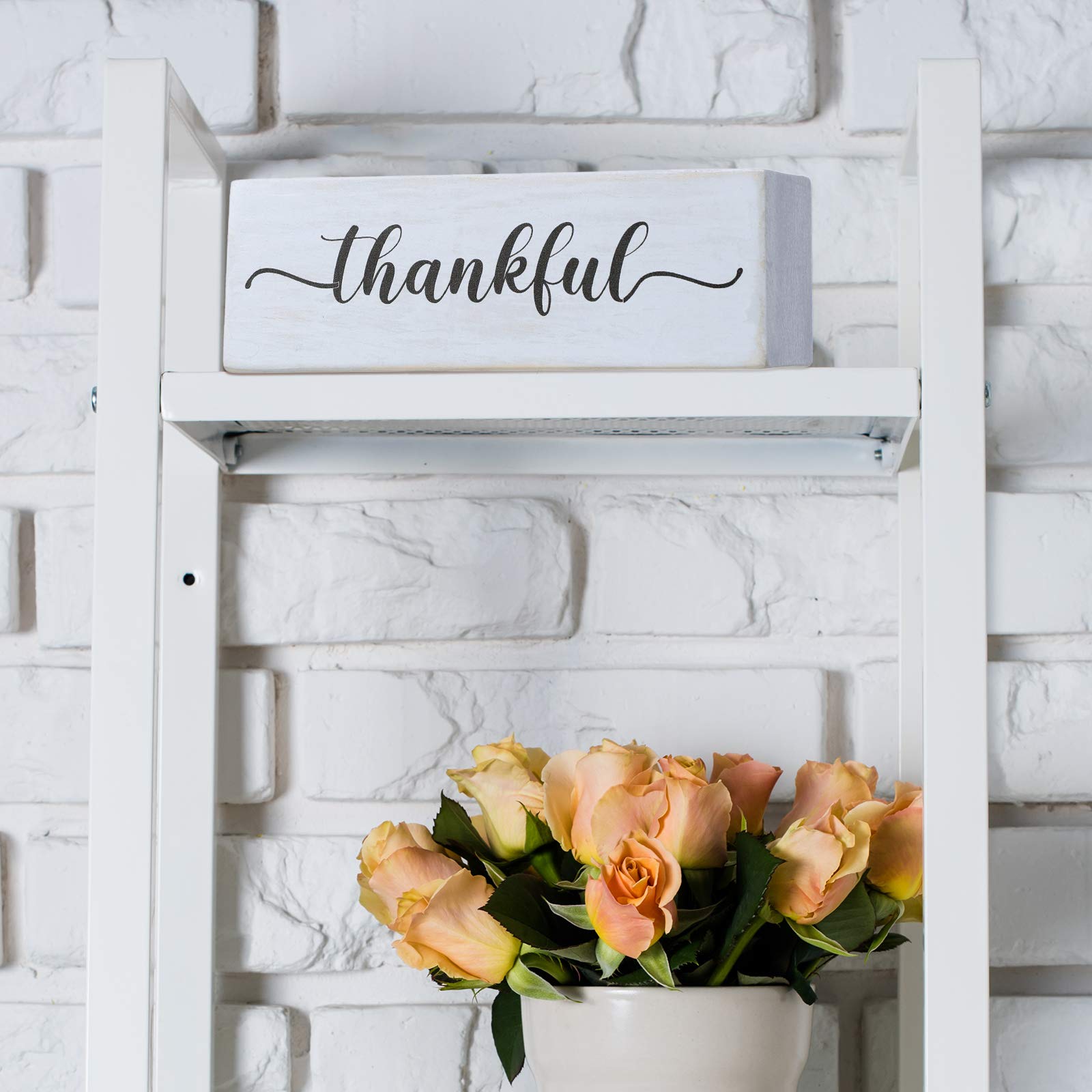 Jetec Wooden Decor Sign - Four-Sided Inspirational Block, 'Blessed', 'Gather', 'Thankful', 'Grateful', Rustic Farmhouse Style, 1