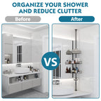 Rustproof Shower Caddy For Bathroom, Bathtub Storage Organizer With 4 Adjustable Baskets, 39-125 Inch Shower Corner Caddy With T