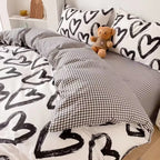Clothknow Black And White Comforter Set King 3Pcs Love Bedding Comforter Sets Heart Shaped Comforter King Size Soft Kawaii Comfo