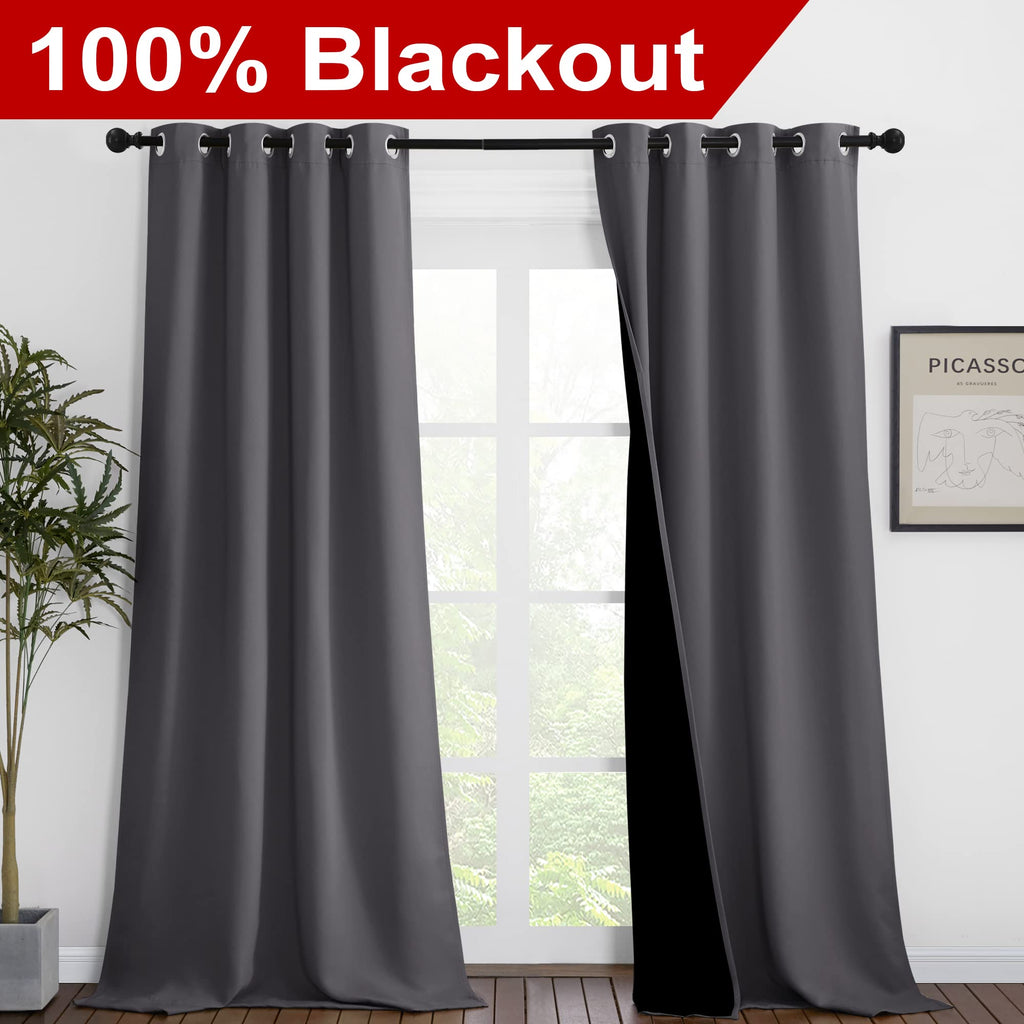 Nicetown 100% Blackout Blinds, Set Of 2, 46' X 102', Laundry Room Decor Window Treatment Curtains For Large Patio Sliding Door, Thermal Insulated Grey Curtains For Bedroom