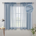 MIULEE Dusty Blue Linen Textured Sheer Curtains 54 Inch Length for Bedroom/Living Room/Kitchen Semi Transparent Voile Farmhouse 