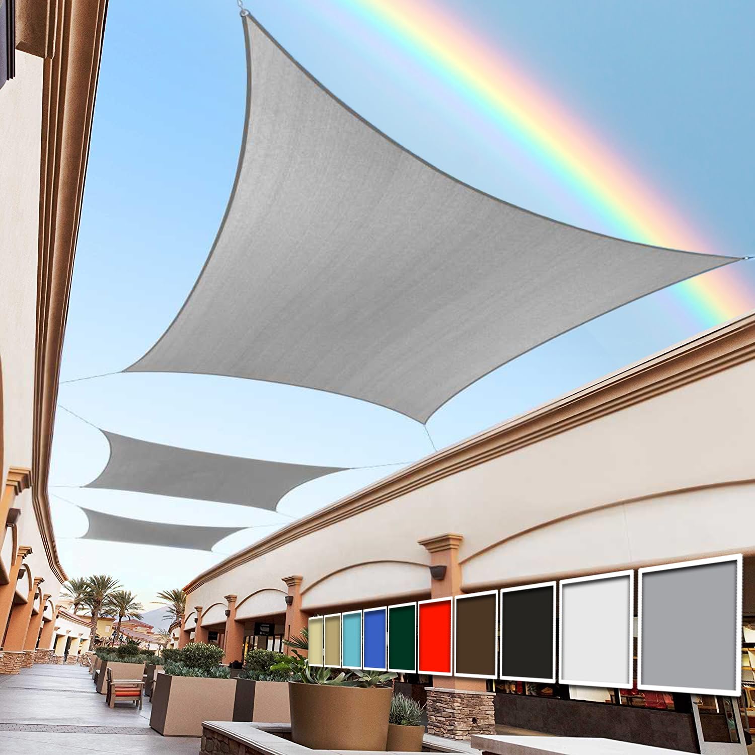 Royal Shade 8' X 16' Grey Rectangle Sun Shade Sail Canopy Outdoor Patio Fabric Screen Awning Rtapr0816 - Upf50+ 95% Uv Blockage,