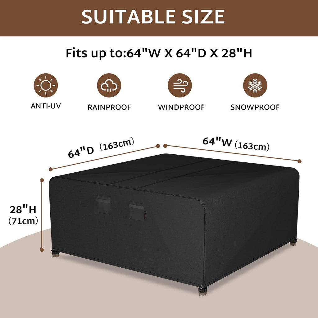 Ibirdie Outdoor Patio Furniture Set Covers 64 X 64 Inch Fit 5 X 5 Ft, 60 X 60 Inch Table, Waterproof Weatherproof Square Cover, Heavy Duty 600D For Outside Dining Table And Chairs