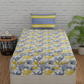Huesland By Ahmedabad Cotton 144 Tc Cotton Single Bed Sheets With Pillow Cover | Flamingos & Stripes Grey & Yellow