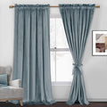 Jiuzhen Stone Blue Velvet Curtains 90 Inches For Living Room - Thermal Insualted Room Darkening Rod Pocket Thick Velvet Window D