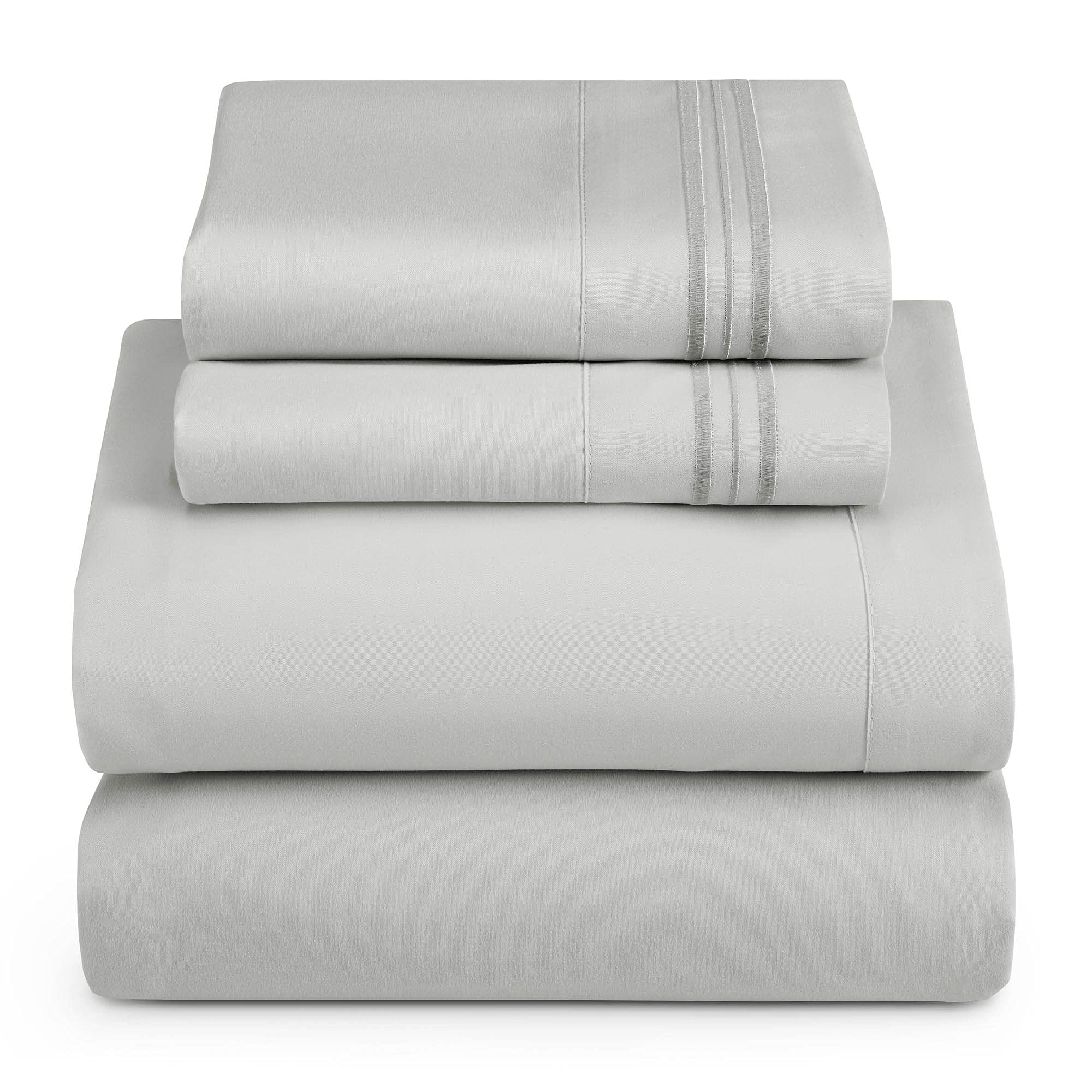 Hearth & Harbor Rv Short Queen Size Sheets - 4 Piece Bed Sheet Set, Hotel Luxury Double Brushed Bed Sheets - Extra Soft Bedding Sheets & Pillowcases, Short Queen, Silver Grey