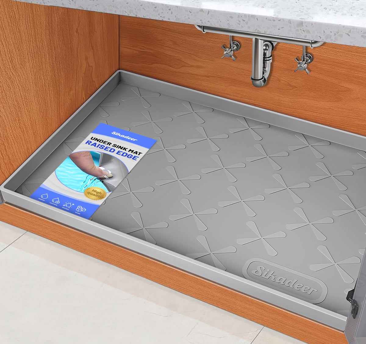 SIKADEER 37 x 22 Under Sink Mat Waterproof, Silicone Mat Kitchen Drawer Shelf and Cabinet Liner, Sink Protector for Bathroom Org